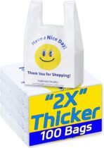 0.8Mil(20 Microns), 100 Count, Plastic Bags with Handles, T-Shirt bags, Thank You bags, Shopping Bag, Grocery Bag, |for Store, Carry, Pack|, White, 1/6 Barrel, Large 11"x6"x21", Heavy Duty - Image 2