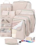 10 Set/8 Set Packing Cubes for Travel, Gifts for Women Mom,Anti-Tearing Suitcase Organizer for Luggage with Shoe & Hanging Toiletry Bag,OlarHike Vacation Essentials & Accessories for Cruise Ship,Cream - Image 2
