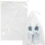 100 Pack 12x18 inch Plastic Drawstring Bags Transparent Shoe Bags for Travel Large Clear Shoes Storage Organizers Pouch with Cotton Draw Strings Shoe Dust Bags - Image 2