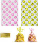 100 Pack Goodie Bags Plastic Gift Bags with Twist Ties 5x9 Inch – Clear Treat Bags with Happy Face Print, Party Favor Bags for Candy, Snacks, Gifts, Events & Celebrations - Image 2