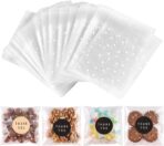 100PACK Self Sealing Cellophane Bags Clear Cookie Treat Bags Thank You for Gift Giving Candy with Stickers(White Polka Dot, 4x4 INCH) - Image 2