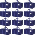 12 Pack Extra Heavy Duty Large Moving Bags with Strong Zipper & Comfortable Handles, Sturdy & Durable Clothes Storage Bags Totes Bins, Packing Moving Boxes for College Supplies, Dark Blue - Image 2