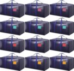 12 Pack Extra Large Heavy Duty Moving Bags with Reinforced Zipper & Wide Handles, Moisture-Resistant Storage Bins Packing Cubes for Clothes, College Dorm, Travel, and Home Organization, DarkBlue - Image 2