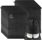 12 Pack Large Shoe Bags for Packing with Clear Window, Dustproof Drawstring Travel Shoe Storage Bags for Men & Women, Black - Image 2