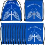 12 Pcs Christian Drawstring Bags Religious Drawstring Backpack Jesus Loves You Easter Gifts Christian Religious Gifts Bags School Easter Religious Gift Bible Verse Party Favors - Image 2
