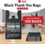 Reli. Thank You Plastic Bags | 100 Pack | (11.5" x 6.5" x 21"), Black | Plastic Bags with Handles | Ideal for Grocery, Shopping, Food Take Out, Restaurants, Small Business - Image 3