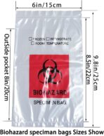 Biohazard Specimen Bags,100pcs 6x9in/15x25cm with Biohazard Red Logo Printing, Ziplock Top Sample Bags with Outside Pocket Paperwork Pouch - Image 5