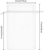 Wudygirl 100pcs 5X7 Inches White Organza Bags Christmas Drawstring Pouches Party Wedding Favor Bags Goodie bags(White 5x7) - Image 4