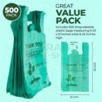 500 Biodegradable Compostable Thank You Plastic Bags - Grocery Shopping Bags with Handles [12" X 6.5" X 22"] Eco Friendly Green Plastic T Shirt Bags for Small Business Restaurant Supplies Retail Store - Image 3