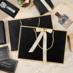 woric Black Gift Bags with Handles, 14" Medium Valentines Gift Bag with Tissue Paper, 2 Pcs Bags with 4 Tissue Paper and 2 Cards for Valentines Day Boys Men Birthday Baby Shower Party - Image 5