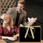 woric Black Gift Bags with Handles, 14" Medium Valentines Gift Bag with Tissue Paper, 2 Pcs Bags with 4 Tissue Paper and 2 Cards for Valentines Day Boys Men Birthday Baby Shower Party - Image 7