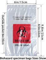 Biohazard Bags,Daarcin 1000pcs 6x9in/15x25cm Biohazard Red Logo Printing, Ziplock Top Specimen Bags with Outside Pocket Paperwork Pouch - Image 6