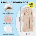 BEISHIDA 50PCS 60 Inch Plastic Garment Bag-Plastic Clear Dry Cleaner Laundry Bags for Clothes Cover, Hanging Clothes Storage for Long Dresses Skirt Coat Suit Shirt Jacket - Image 3