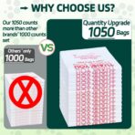 1050 Count Plastic Bags with Handles, T-Shirt bags, Thank You bag, Grocery bag, Shopping bag, for Small Business, White and Reusable, 1/6 Barrel, Large Size 11"x6"x21" - Image 3