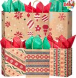 JOYIN 24 PCS Christmas Kraft Gift Bags for Present Wrapping, Holiday Paper Goody Gift Treat Candy Bags for Xmas Decor Supplies Classrooms Wedding and Party Favors (9" x 7.3" x 3.3") - Image 9