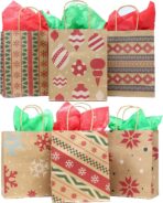 JOYIN 24 PCS Christmas Kraft Gift Bags for Present Wrapping, Holiday Paper Goody Gift Treat Candy Bags for Xmas Decor Supplies Classrooms Wedding and Party Favors (9" x 7.3" x 3.3") - Image 10