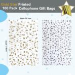 100 Pcs Star Printed 5"X 7" Gift Wrap Cello Cellophane Treat Bags Party Favor bags Clear Candy Cookie Bag Plastic Poly Goodie Storage Bag with Twist Ties for Bakery,Birthday, Wedding ,Party Decorations (Gold) - Image 3
