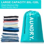 2 Pack XL Travel Laundry Bag, Machine Washable Dirty Clothes Organizer with Drawstring,Large Enough to Hold 4 Loads of Laundry, Easy Fit a Laundry Hamper or Basket Travel Essentials 24" x 36" - Image 6