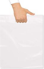 Purple Q Crafts Plastic Bag With Die Cut Handle Bag 12" x 15" White Plastic Merchandise Bags 100 Pack for Retail, Gifts, Trade Show and More - Image 4