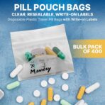 Pill Pouch Bags - (Pack of 400) 3" x 2.75" - BPA-Free, Poly Bag Disposable Zipper Pills Baggies, Daily AM PM Travel Medicine Organizer Storage Pouches, Best Clear Reusable with Write-on Labels - Image 3