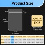 Cellophane Bags 6x9 - Acid Free 1.57 mil (Single Side) Thick Heavy Duty Poly Bags 6x9 Self Adhesive Clear Paper Sleeves Protector Clear Plastic Sleeves for Photo Paper Cardstock, 25 Pack - Image 3