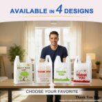 YoYoRain White Thank you T shirt bag, Grocery shopping bag Reusable and Disposable Supermarket Bag 11''x6''x21'' 100PCS - Image 3