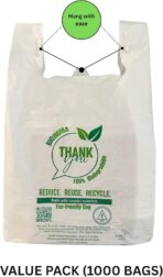 Biodegradable T-Shirt Bags (1000 count) Recyclable Compostable Reusable, white grocery bags/Restaurant bags/convenience stores/bolsas plasticas tipo camiseta biodegradable. - Image 5