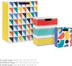 Hallmark Assorted Gift Bags (8 Bags: 3 Small 6", 3 Medium 9", 2 Large 13") Colorful Stripes, Triangles, Shapes - Image 4