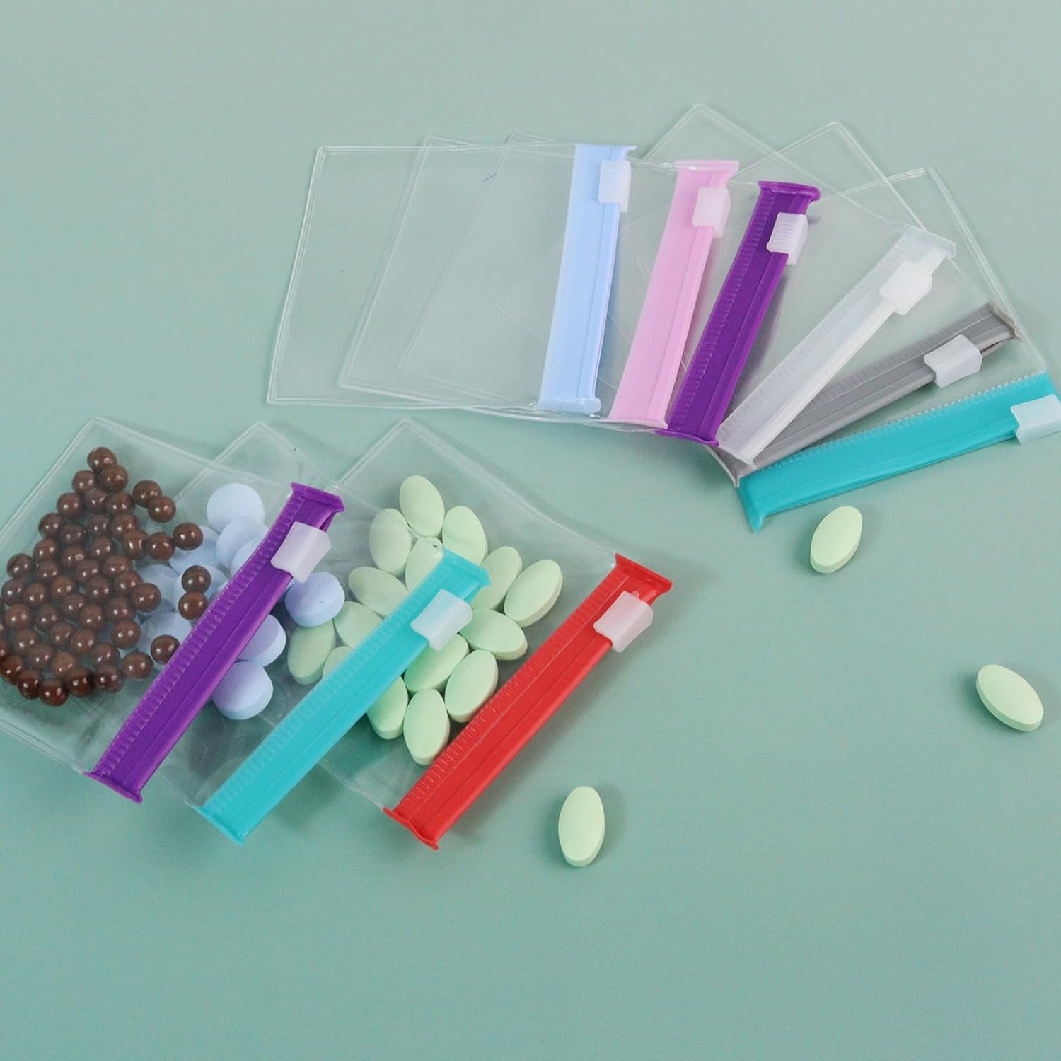 Reusable Zippered Pill Pouch with Slide Lock - 14 Piece Set in 7 Colors - Travel Pill Case for Medicine, Qtips & Small Items - Compact Pill Bags for Trave - Image 5