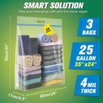 HIBAG 25 Gallon Jumbo Storage Bags, 35” x 24” Resealable Clear Bags with Handle, Extra Large XL Heavy Duty for Clothes Pillow Travel Moving, Pack of 3 - Image 3