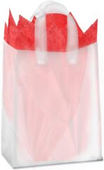 Purple Q Crafts Frosted Plastic Gift Bags 100 Pack 8" x 10" x 4" Clear Frosted Bags with Soft Loop Handles and Cardboard Insert, for Gifts Retail and More - Image 3