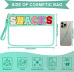 Snack Bag for Travel - Clear Chenille Varsity Letter Flat Pouch with Zipper, 12.2×8.46 inch Waterproof Clear Nylon Preppy Patch Makeup Cosmetic tote Bags for Women Girls - Image 3