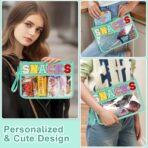Snack Bag for Travel - Clear Chenille Varsity Letter Flat Pouch with Zipper, 12.2×8.46 inch Waterproof Clear Nylon Preppy Patch Makeup Cosmetic tote Bags for Women Girls - Image 5