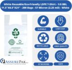 ASSUREPAK White Reusable/Eco-Friendly LDPE T-Shirt - 1/6 BBL 11.5"X6.5"X21" - 200 Bags - 57 Micron (2.25 mil) - White - WHLD40REC225REU1221 - Image 4