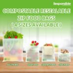Responsible Products Certified Compostable QUART Resealable Zip Bag, Extra Strength Food Bags, Plant-Based Freezer-Safe (58 Pack) - Image 5