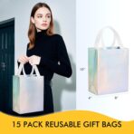 RACETOP 15 Pcs Iridescent Glossy Gift Bags Medium Size, 8x4x10 Inch Holographic Reusable Gift Bags with Handles, Ideal for Birthday, Wedding, Bachelorette, Party Favors, Holiday Goodie - Image 3