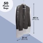 50 Pack Clear Plastic Garment Bags for Hanging Clothes, Dry Cleaner Bag Clothing Protector Covers (21 x 40 In), Normal - Image 4
