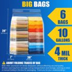 6Pack Extra Large Plastic Storage Bags 10 Gallons 24"x20"x7" Zero BPA Double Zipper Seal 4 Mils Thick Double Layer Carry Handle Resealable Moving Seasonal Travel Clothes - Image 3