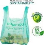 Stock Your Home Eco Grocery Bags Disposable T-Shirt Thank You Bag with Handles for Supermarket, Groceries, Produce, Shopping - Image 4