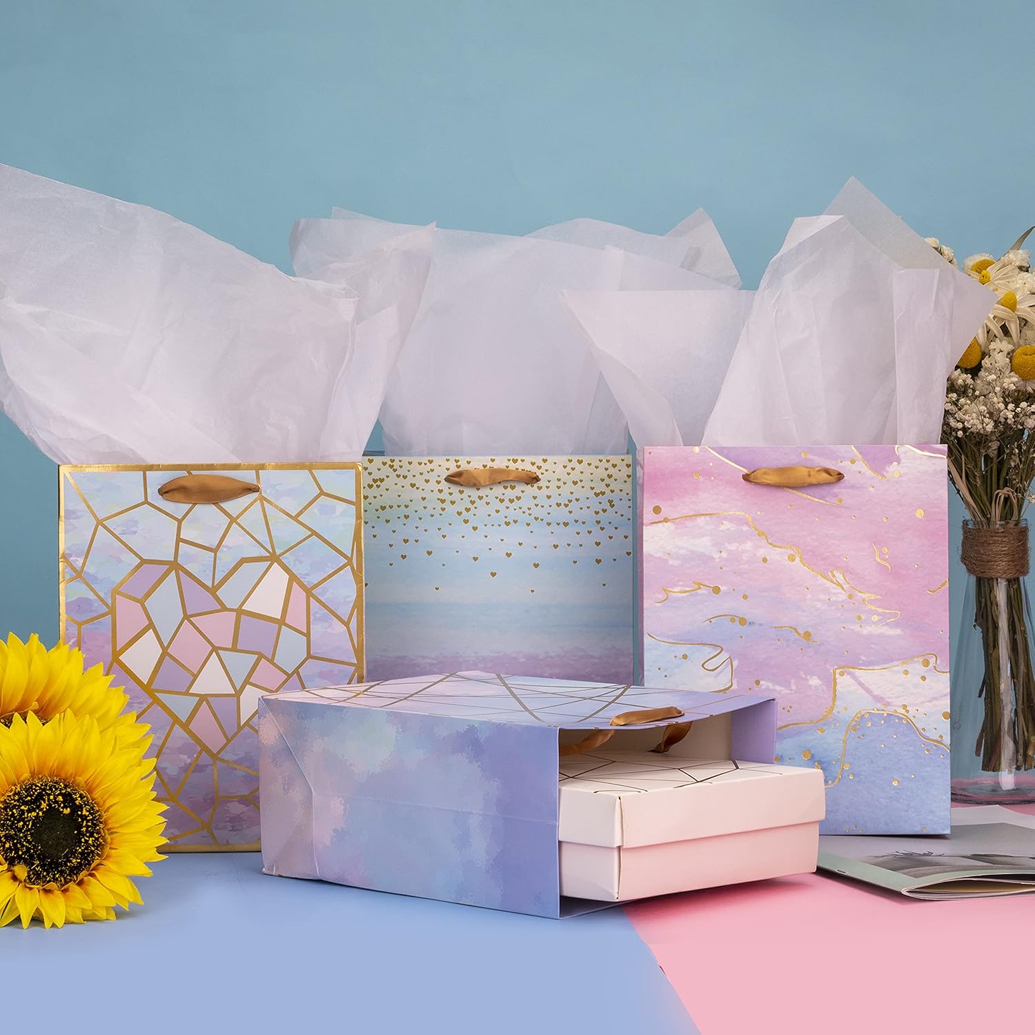 Loveinside Medium Size Gift Bags-Colorful Marble Pattern Gift Bag with Tissue Paper for Shopping, Parties, Wedding, Baby Shower, Craft-4 Pack-7" X 4" X 9" - Image 3