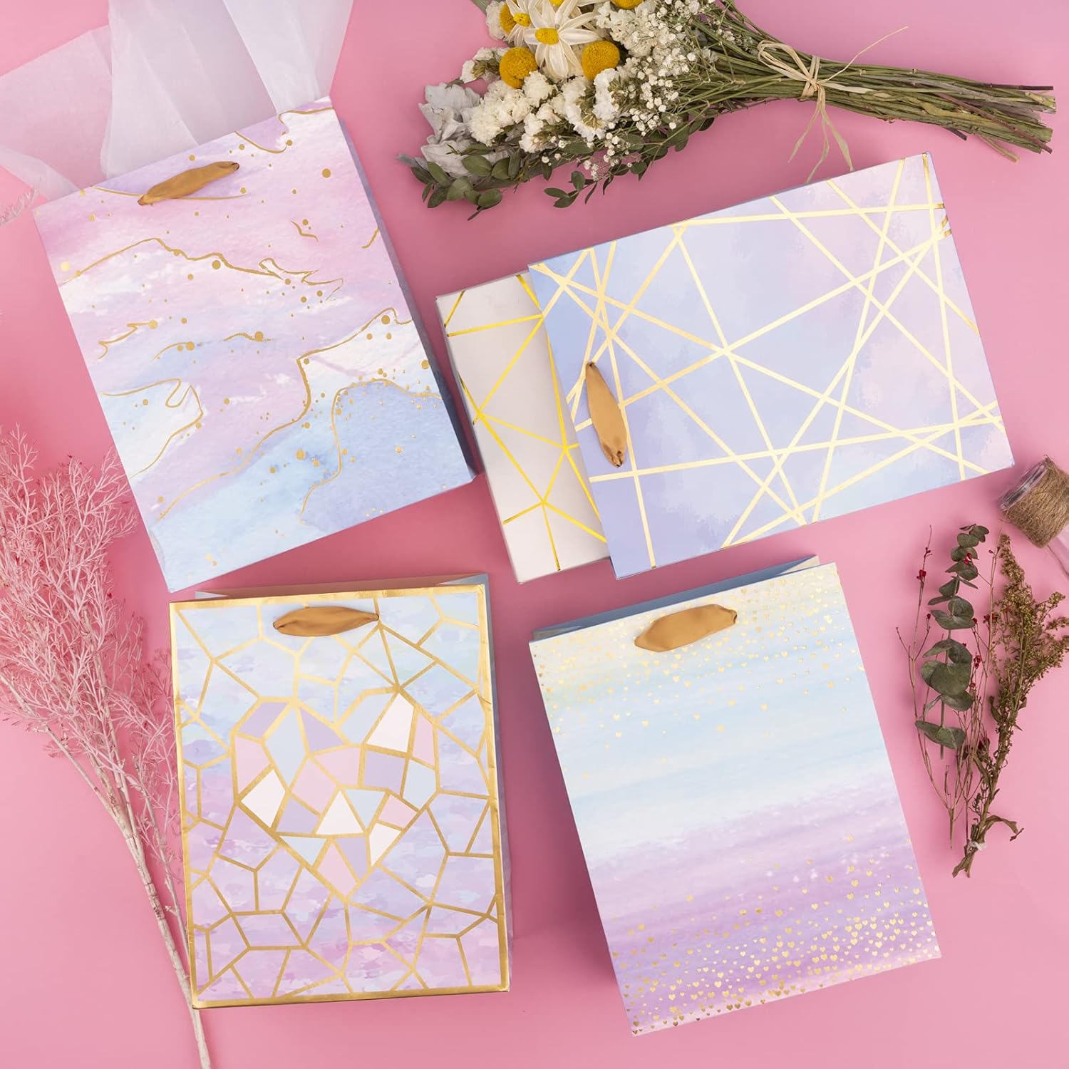 Loveinside Medium Size Gift Bags-Colorful Marble Pattern Gift Bag with Tissue Paper for Shopping, Parties, Wedding, Baby Shower, Craft-4 Pack-7" X 4" X 9" - Image 4