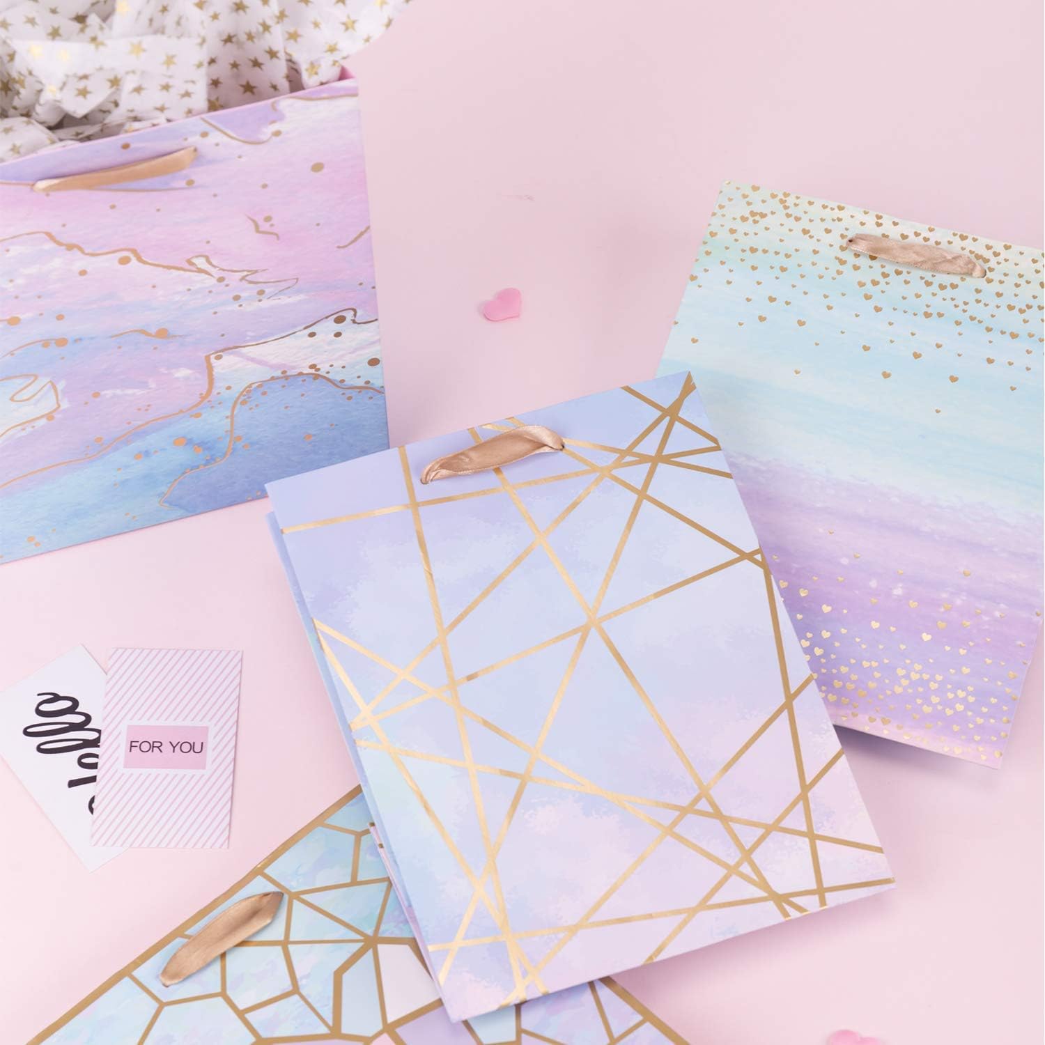 Loveinside Medium Size Gift Bags-Colorful Marble Pattern Gift Bag with Tissue Paper for Shopping, Parties, Wedding, Baby Shower, Craft-4 Pack-7" X 4" X 9" - Image 9