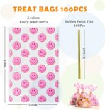 100 Pack Goodie Bags Plastic Gift Bags with Twist Ties 5x9 Inch – Clear Treat Bags with Happy Face Print, Party Favor Bags for Candy, Snacks, Gifts, Events & Celebrations - Image 3