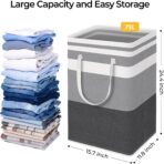 HomeHacks 2 Pack Large Laundry Baskets, Waterproof, Freestanding Laundry Hampers, Collapsible Clothes Hamper with Reinforced Handles in Laundry Room, College Dorm, Bathroom, Bedroom (Grey, 75Lx2) - Image 5