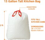 Amazon Basics 13 Gallon Tall Kitchen Drawstring Trash Bags, Unscented, 10% Post Consumer Recycled, 120 Count, White - Image 4