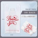 100/300-Pack White Thank You T-Shirt Bags, 11.5x6.5x21 Inches, Reusable Grocery Retail Packaging for small Business - Image 6
