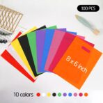 Plastic Party Favor Small Gift Bags, 100 PCS 6" x 8" Goodie Bags for Kids, Candy Treat Pouches Bulk with Handle for Kids' Birthday Party, Thanksgiving, Christmas, Halloween, 10 Colors - Image 3