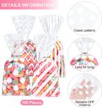 Aodaer 100 Pieces 10.6 x 5.1 In White Cellophane Bags Plastic Candy Gift Bag Cellophane Treat Bags with Twist Ties Stripes Polka Dot Printed Pattern Goodie Bag for Birthday Weddings Party Favors - Image 4