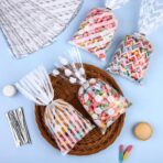 Aodaer 100 Pieces 10.6 x 5.1 In White Cellophane Bags Plastic Candy Gift Bag Cellophane Treat Bags with Twist Ties Stripes Polka Dot Printed Pattern Goodie Bag for Birthday Weddings Party Favors - Image 5