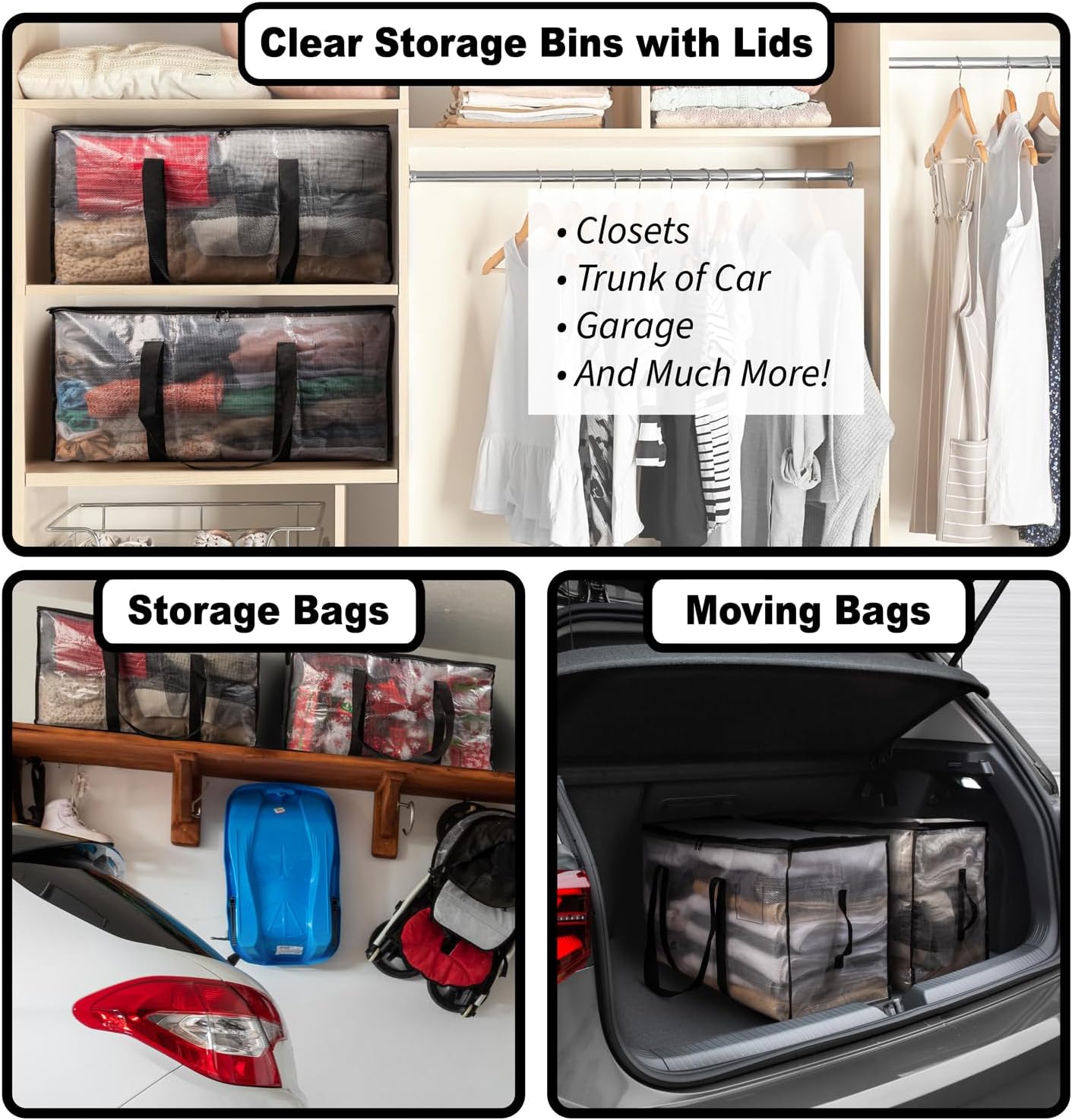 ClearSpace Oversized Moving Bags or Storage Bag – Large Moving Boxes with Backpack Straps, Zippers & Handles – Heavy-Duty Packing Bags for Moving, College Dorm, Christmas Decorations, 6 Pack - Image 3